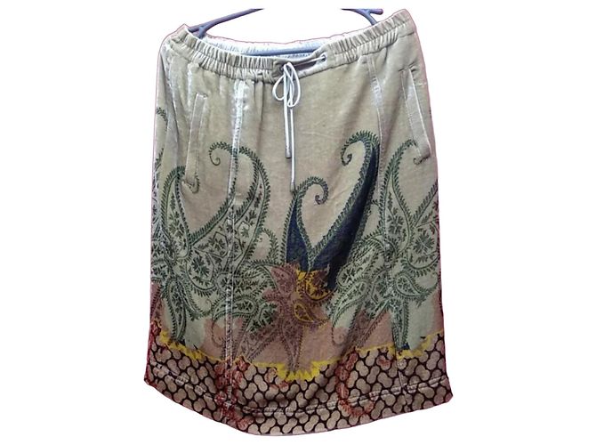 Etro Gonna in Velluto Paisley Marrone Beige Verde