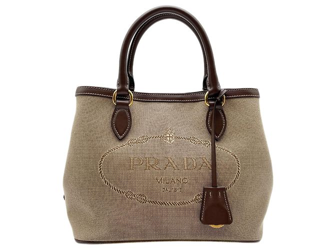 Bolso de hombro de jacquard con logotipo Prada Castaño