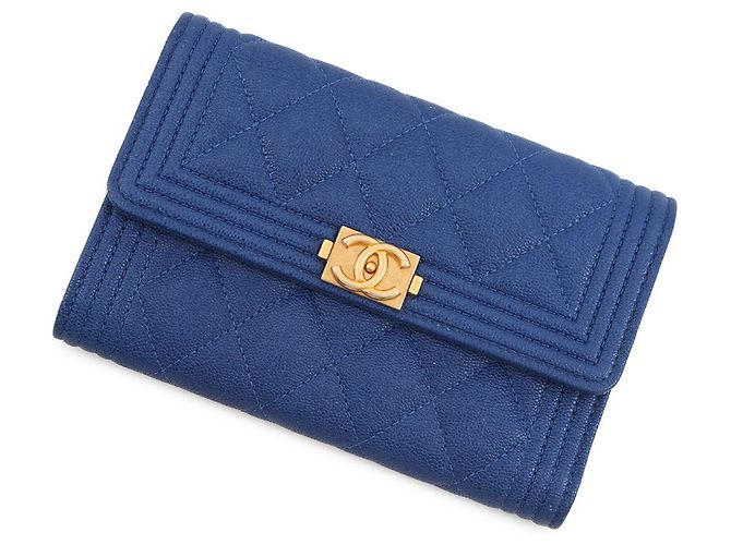Portafoglio Chanel Boy a tre pieghe Blu
