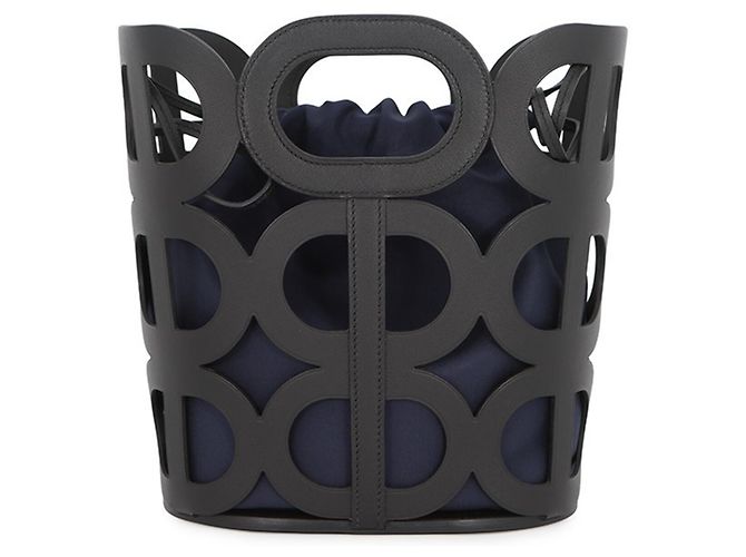Borsa Hermès Kara in seta nera e blu navy Nero