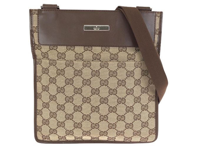 Bolsa Messenger Gucci GG Canvas e Couro Marrom