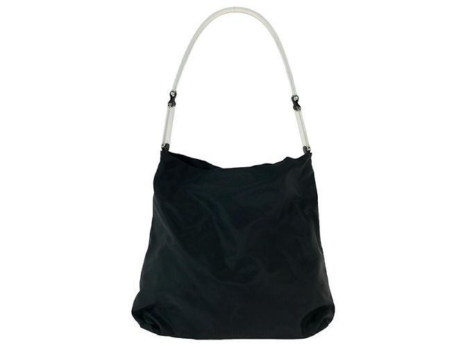 Borsa Hobo in Nylon Tessuto con Placca Logo Prada Nero