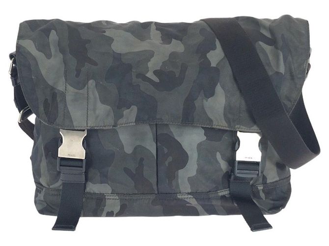 Borsa a tracolla Prada Nylon Leather Tessuto Logo Nero