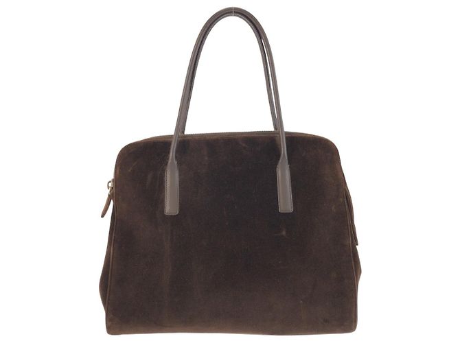 Borsa Tote in pelle velluto marrone Prada