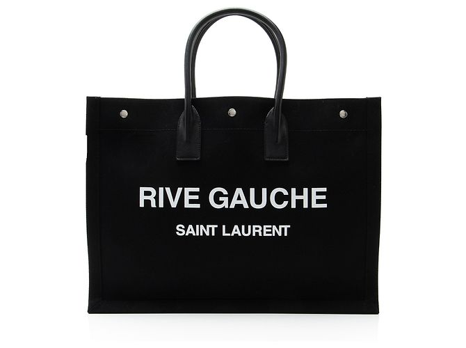 Tote Large Rive Gauche em canvas e couro de bezerro Saint Laurent Preto