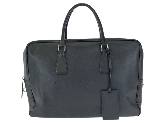 Mallette en cuir avec plaque logo Prada Noir