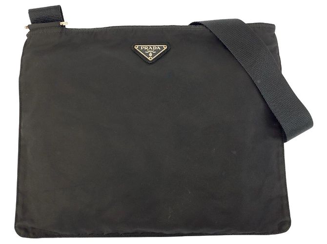 Borsa a Spalla Prada Nylon Tessuto Triangle Logo Nero