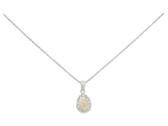 Autre Marque Au750 Weißgold-Halskette mit Opal und Diamant Silber