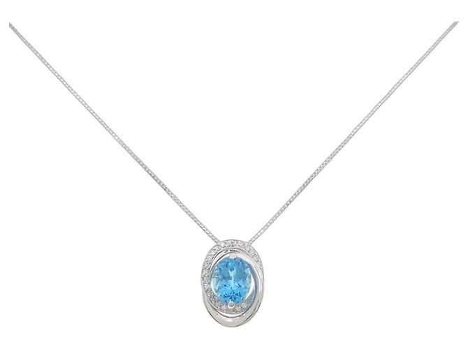 Autre Marque Collana con diamante e topazio blu Au750