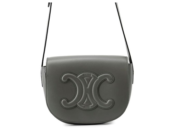 Triomphe Céline Bolsa de ombro em couro cinza Celine Marrom