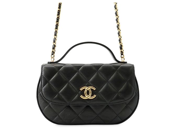 Bolsa de ombro Chanel em couro preto