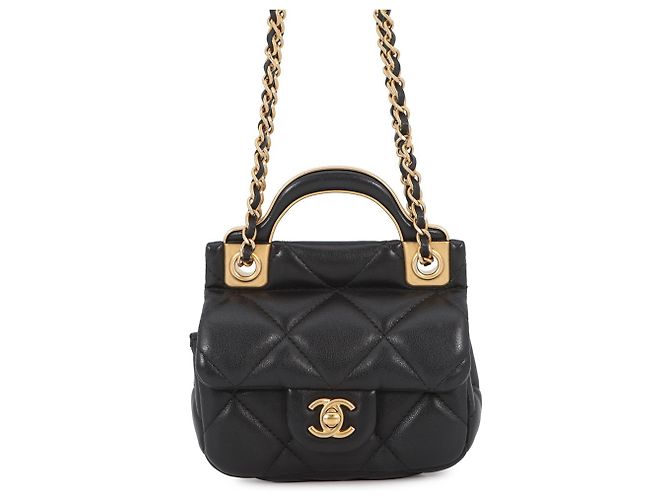 Borsa a tracolla Chanel in pelle nera con catena Nero