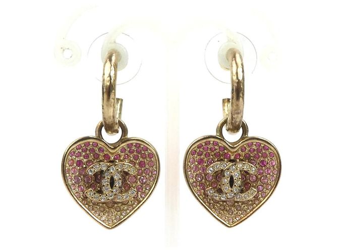 Pendientes de gota de corazón en oro rosa Chanel Dorado