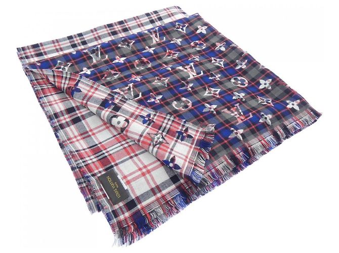 Étole Monogram Tartan Louis Vuitton Noir Blanc Rouge Bleu Marine