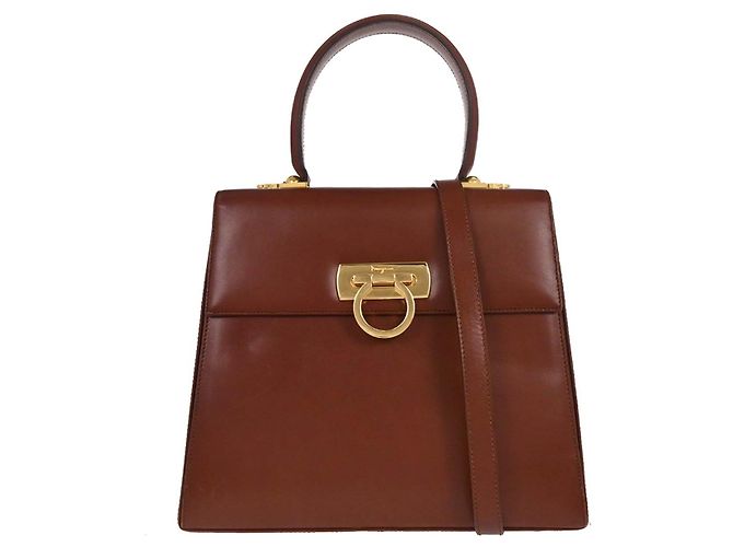 Salvatore Ferragamo Gancini Convertible Top Handle Pelle Medium Marrone