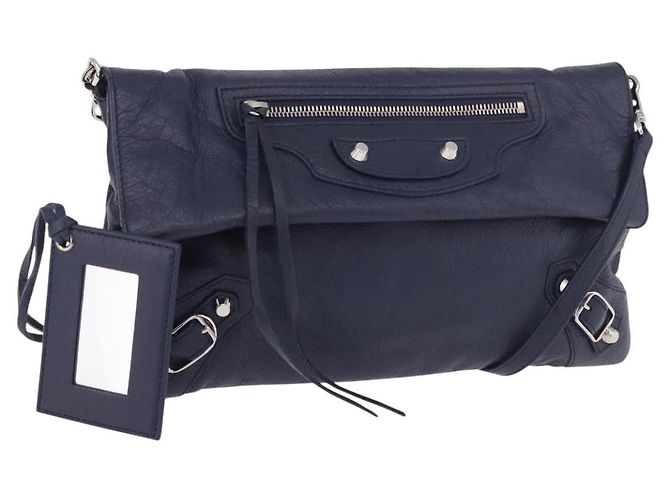 Balenciaga Classic Studs Envelope Strap Clutch Leder Mini Marineblau