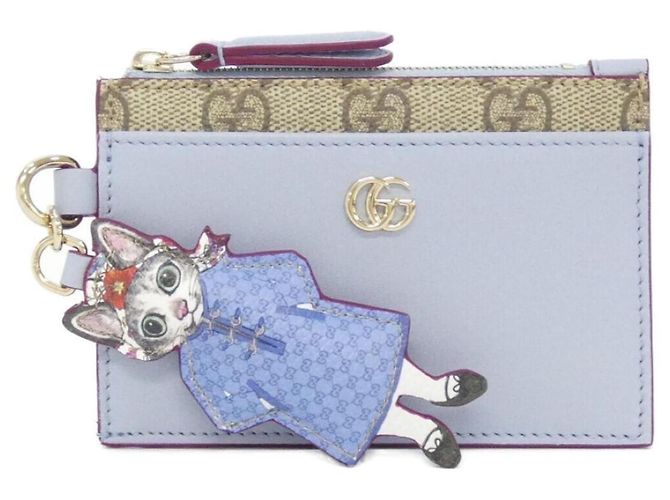 Gucci Coin & Key Case Beige Dark brown Light blue