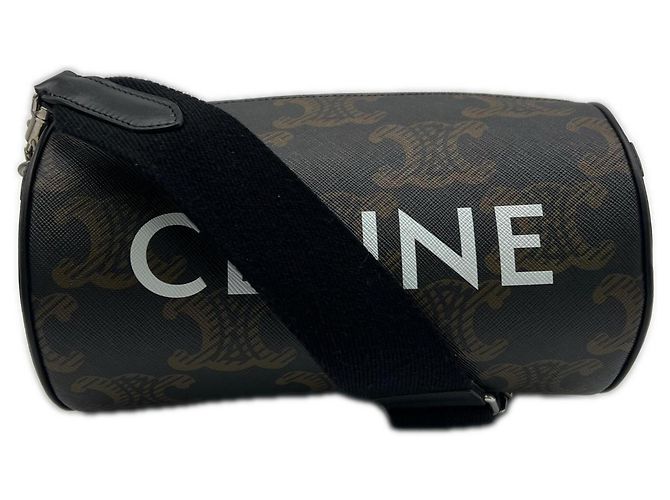 Céline Celine Triomphe Canvas Cylinder Schultertasche Braun Schwarz Weiß