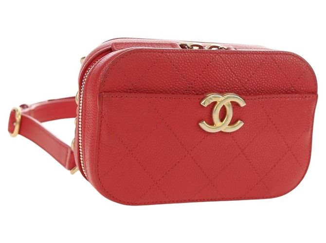 Cinto Chanel Chic Affinity Stitched Caviar Vermelho
