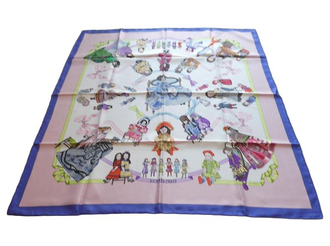 Hermès 'Hello Dolly' Lenço de seda 90x90 Rosa Branco Vermelho Azul Verde Roxo Amarelo