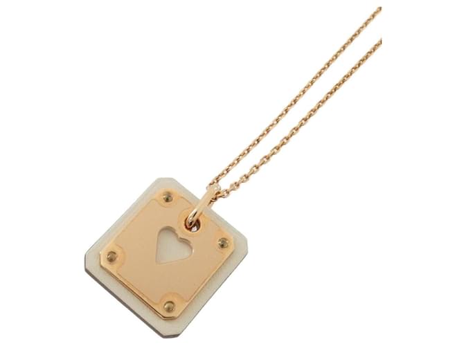 Hermès Collier pendentif Hermes Az de Coeur Beige Doré 