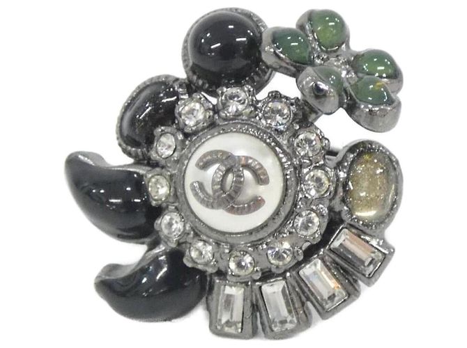 Chanel Ring Band Schwarz Grün Silber Weiß