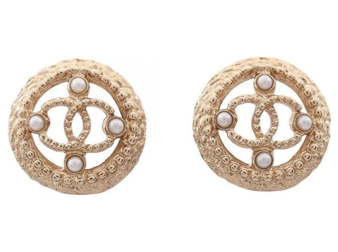 Chanel Coco Mark Circle Ohrringe Weiß Golden