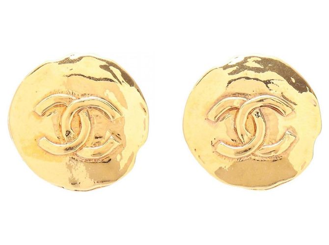 Classique Boucles d'oreilles puces Chanel Coco Mark plaqué or Doré