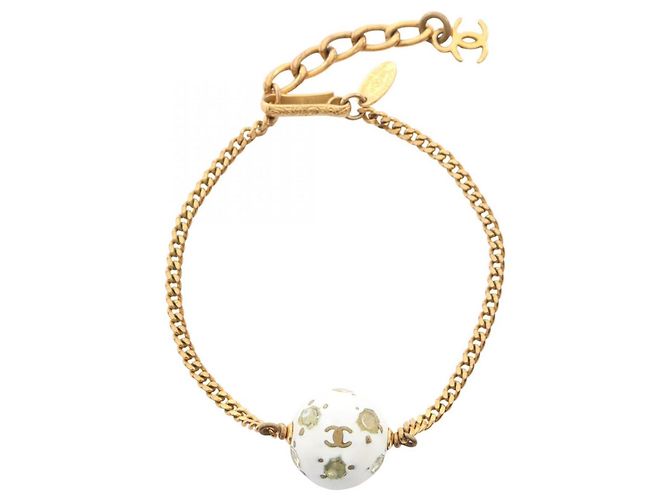 Chanel Coco Mark Charm-Armband Weiß Golden