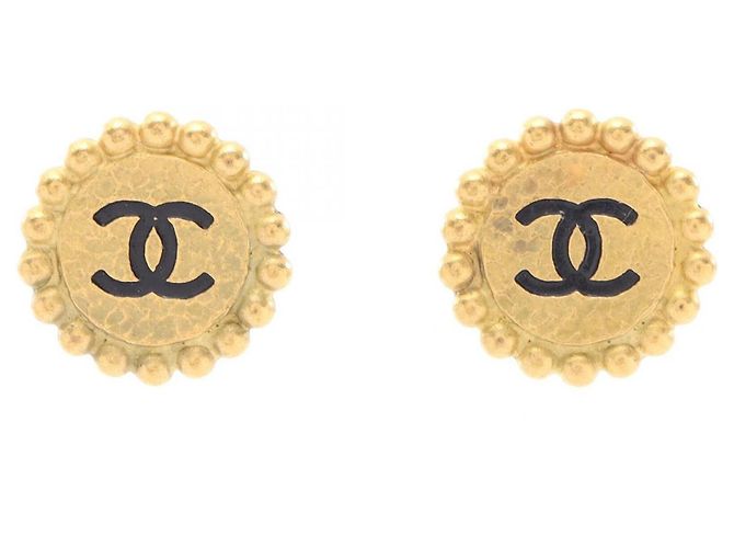 Pendientes de clip redondos Chanel Coco Mark Negro Dorado
