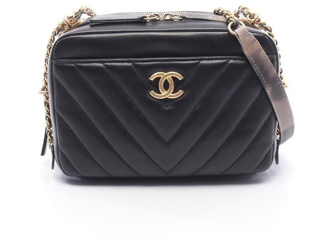 Piccola borsa a tracolla Chanel Chevron V-stitch Nero
