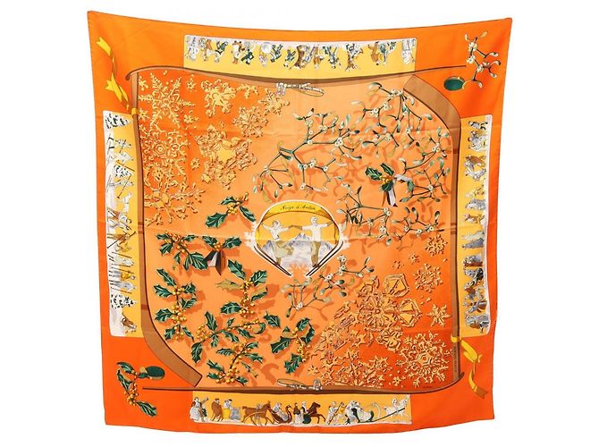 Hermès Hermes Carre 90 Neige d'antan Sciarpa Multicolore Arancione