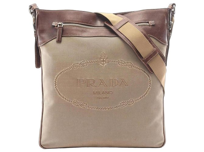 Bolsa de ombro PRADA LOGO JACQUARD Marrom Bege