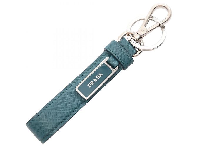 Chaveiro de couro Saffiano Prada Prata Verde