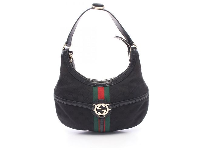 Gucci Interlocking G Canvas Schultertasche Schwarz Rot Grün