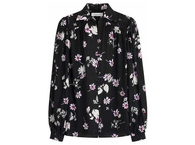 Valentino Blusa de seda floral Pre-Fall 2017 Negro Rosa
