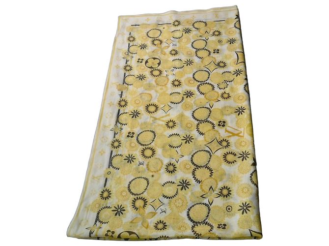 Louis Vuitton Pareo Voile di Cotone Monogram Flowers Marrone Bianco Giallo