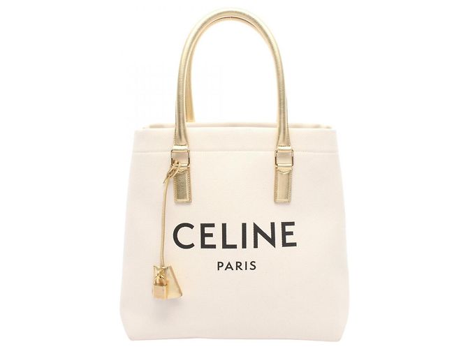 Céline Celine Horizontal Cabas Tote Bag Weiß Golden 