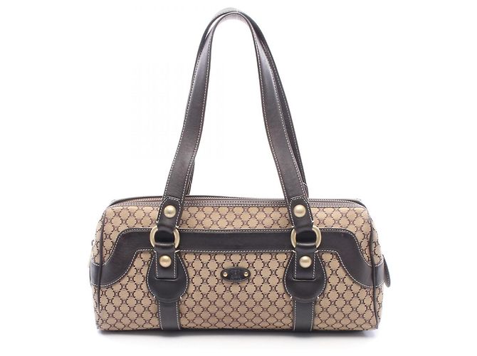 Céline Bolso Boston Mini Celine Macadam Castaño Beige