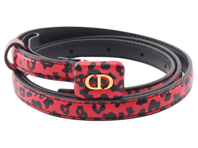 Cinturón de piel con estampado de leopardo Christian Dior Negro Roja