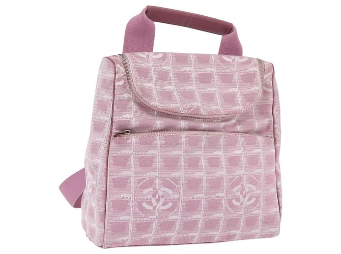 CHANEL New Travel Line Backpack Canvas 2way Pink Silver CC Auth 189678A Silvery