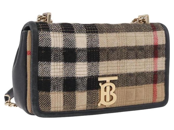 Bolso de Hombro BURBERRY Nova Check Algodón Beige Oro Auth 191600A Dorado