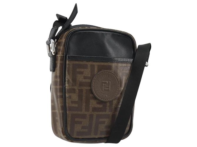 FENDI Borsa a Spalla Zucca in PVC e Pelle Marrone Argento 7VA456 Auth ka5128