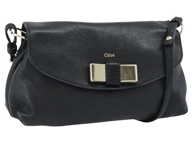 Chloé Bolsa de Ombro Chloe em Couro Preto e Dourado Auth mr2644
