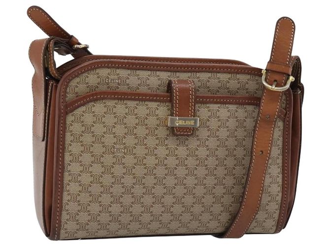 Céline Bolsa de Ombro CELINE em Canvas Macadam PVC Bege Ouro Auth mr2636 Dourado