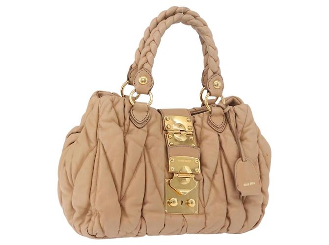 Bolsa de mão Miu Miu Matelasse de couro bege dourado Auth 191692A