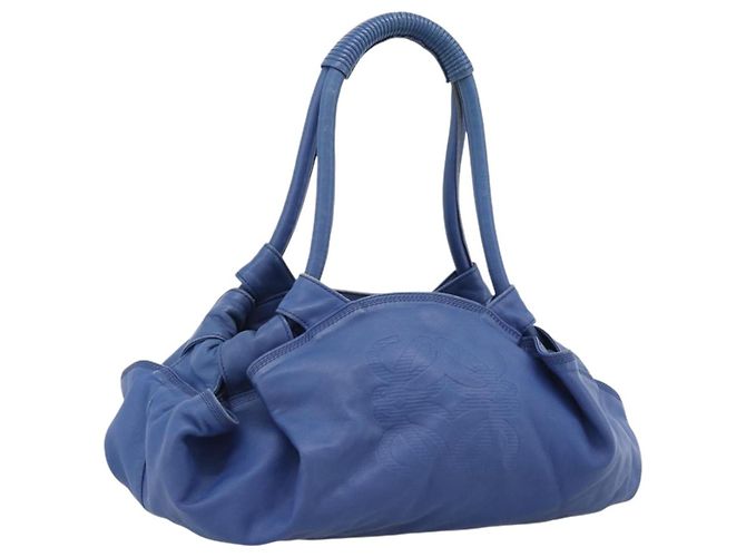 Borsa LOEWE Nappa Aire Anagram in pelle Blu e Oro Auth gh2201A D'oro