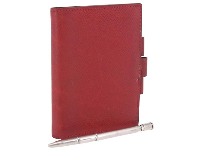 Hermès HERMES Agenda Vision & Ballpoint Pen Set Leather Red Auth hk3888