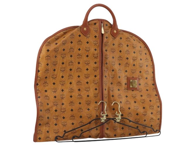 MCM Vicetos Logogram Garment Cover Leather Brown Gold Auth BA13677V Golden 