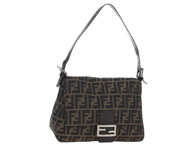 FENDI Zucca Canvas Mamma Baguette Tote Bag Marrone Nero Auth 190870SAV